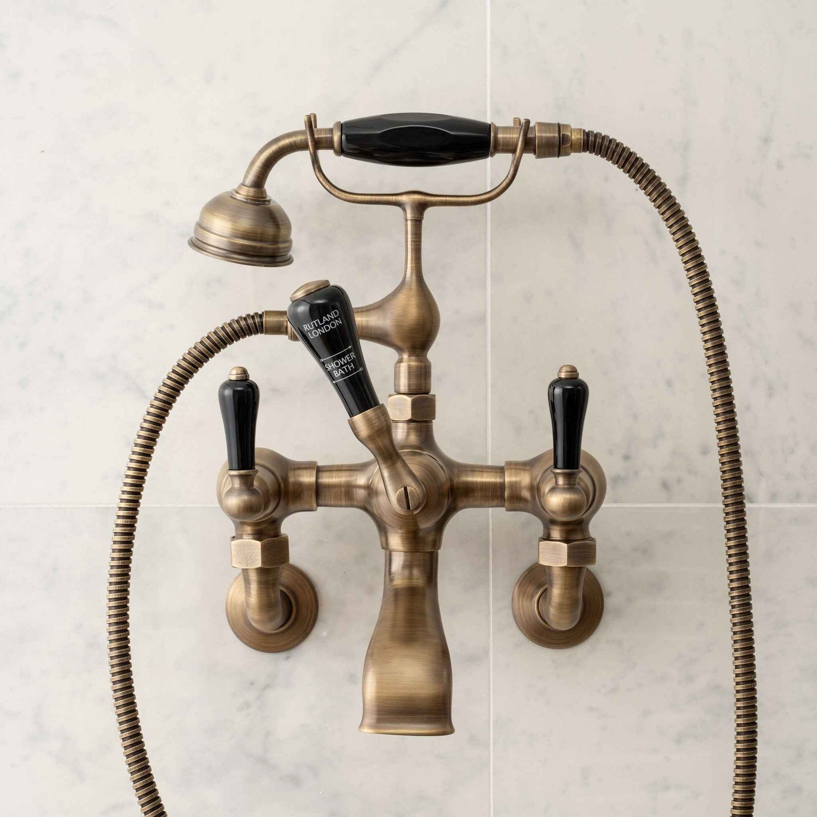 Kemble Black Ceramic Lever Wall Mount Tub Filler With Built-In Diverter (Inc. Hand Shower) - Rutland London (USA)