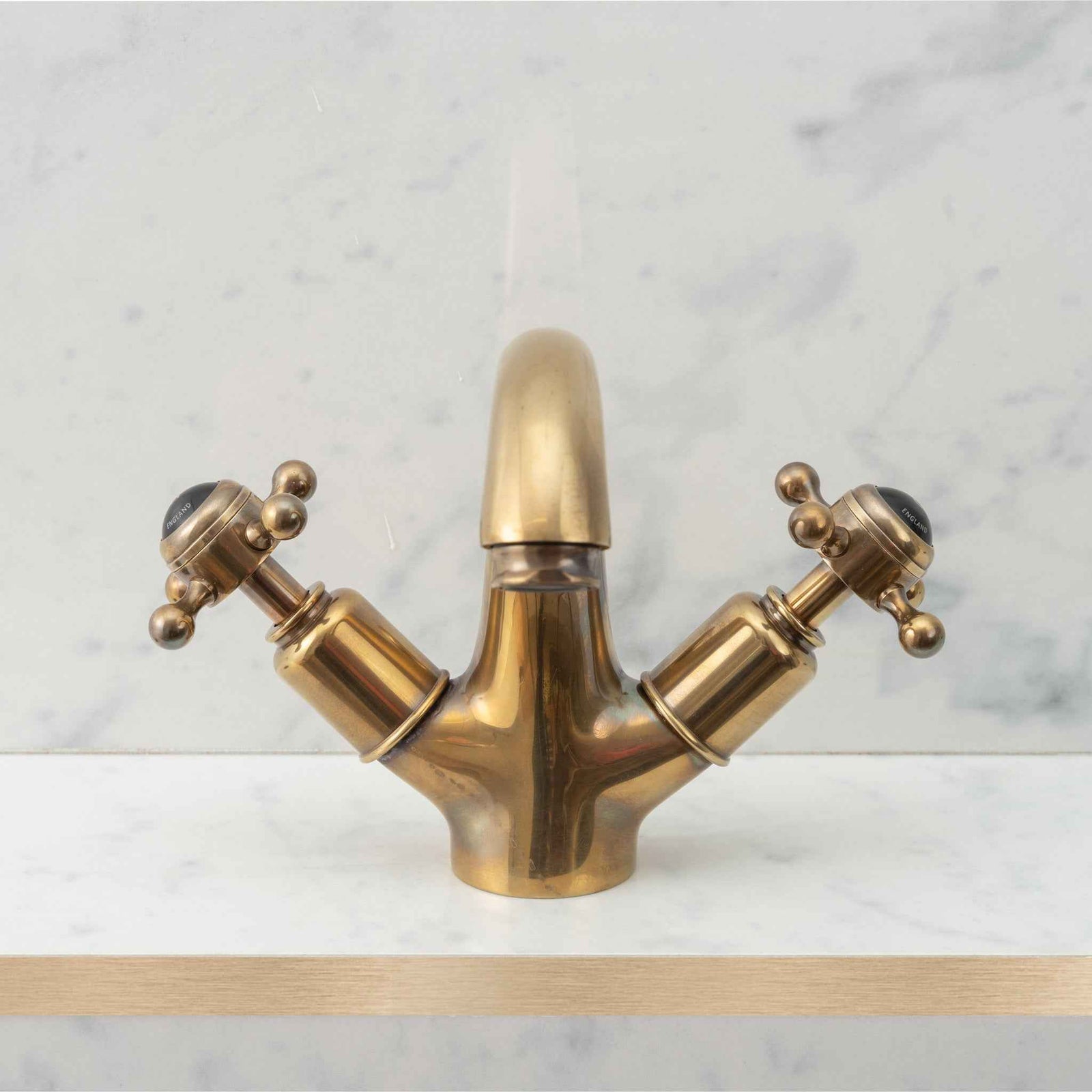 Hanover Black Ceramic Cross Handle High Neck Single Hole Bathroom Sink Faucet - Rutland London (USA)