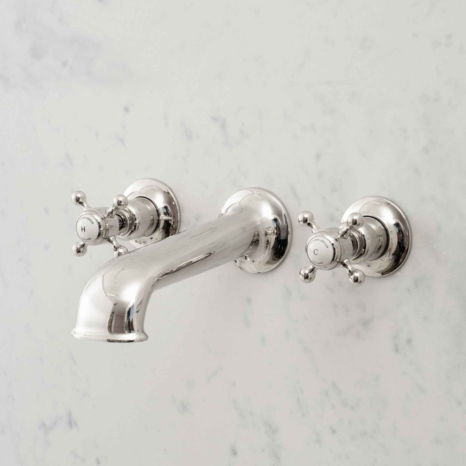 Leicester White Ceramic Cross Handle Wall Mount Three Hole Tub Filler - Rutland London (USA)
