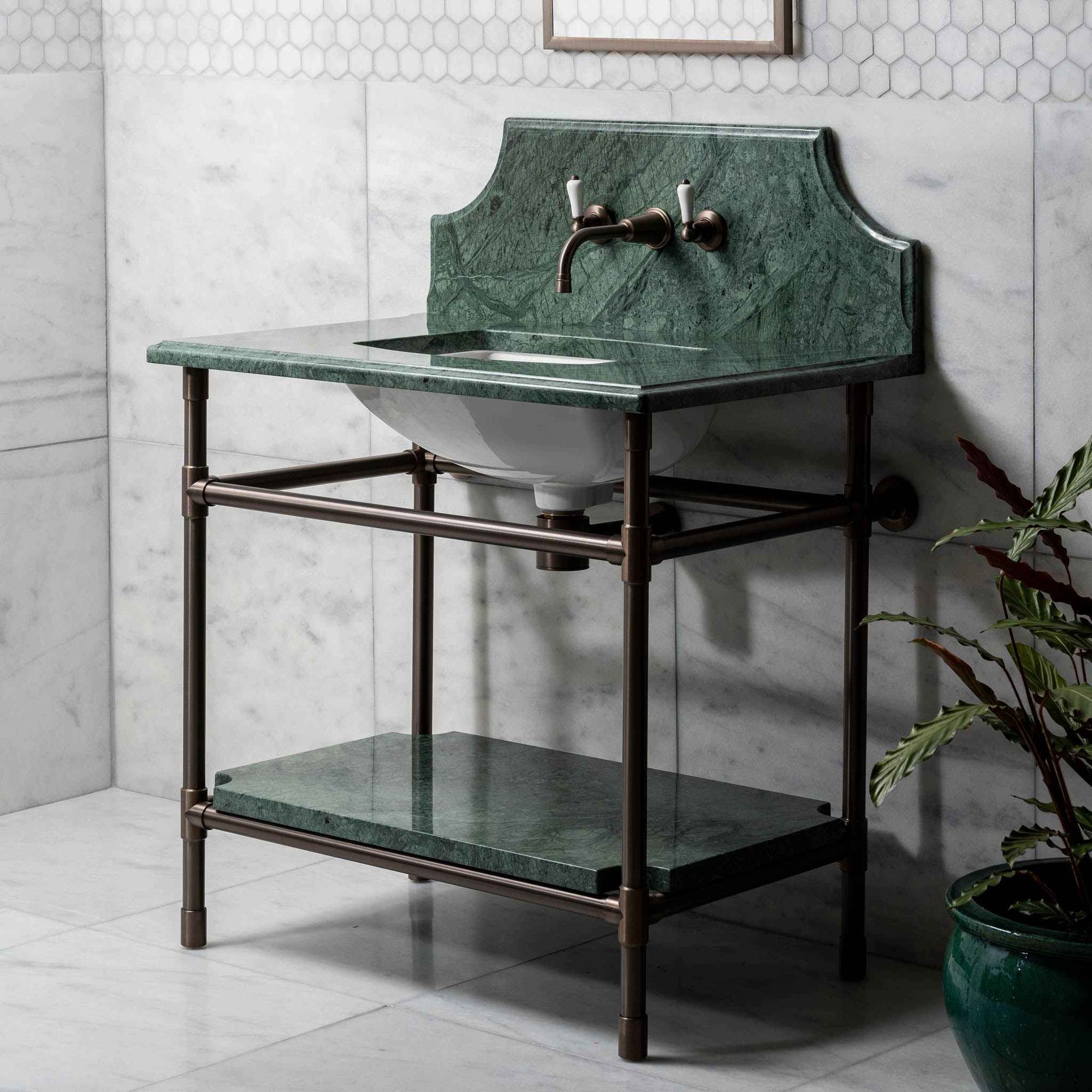 Franklin Brass Console Bathroom Sink (Inc. Marble Top, Upstand, Shelf & Sink) - Rutland London (USA)