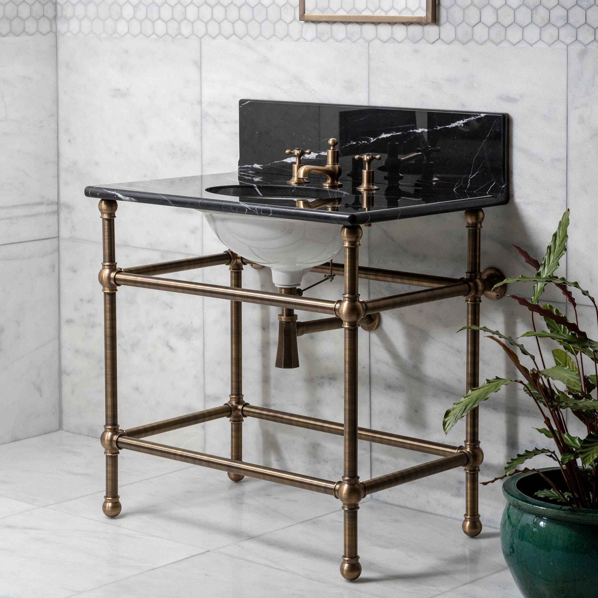 Lloyd Brass Console Bathroom Sink (Inc. Marble Top, Upstand & Sink) - Rutland London (USA)