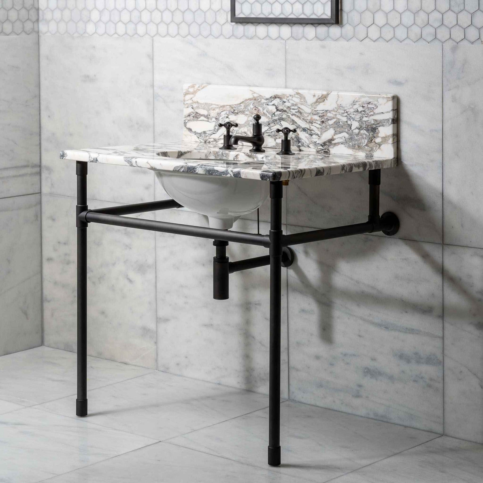 Thornhill Single Brass Console Bathroom Sink (Inc. Marble Top, Upstand & Sink) - Rutland London (USA)