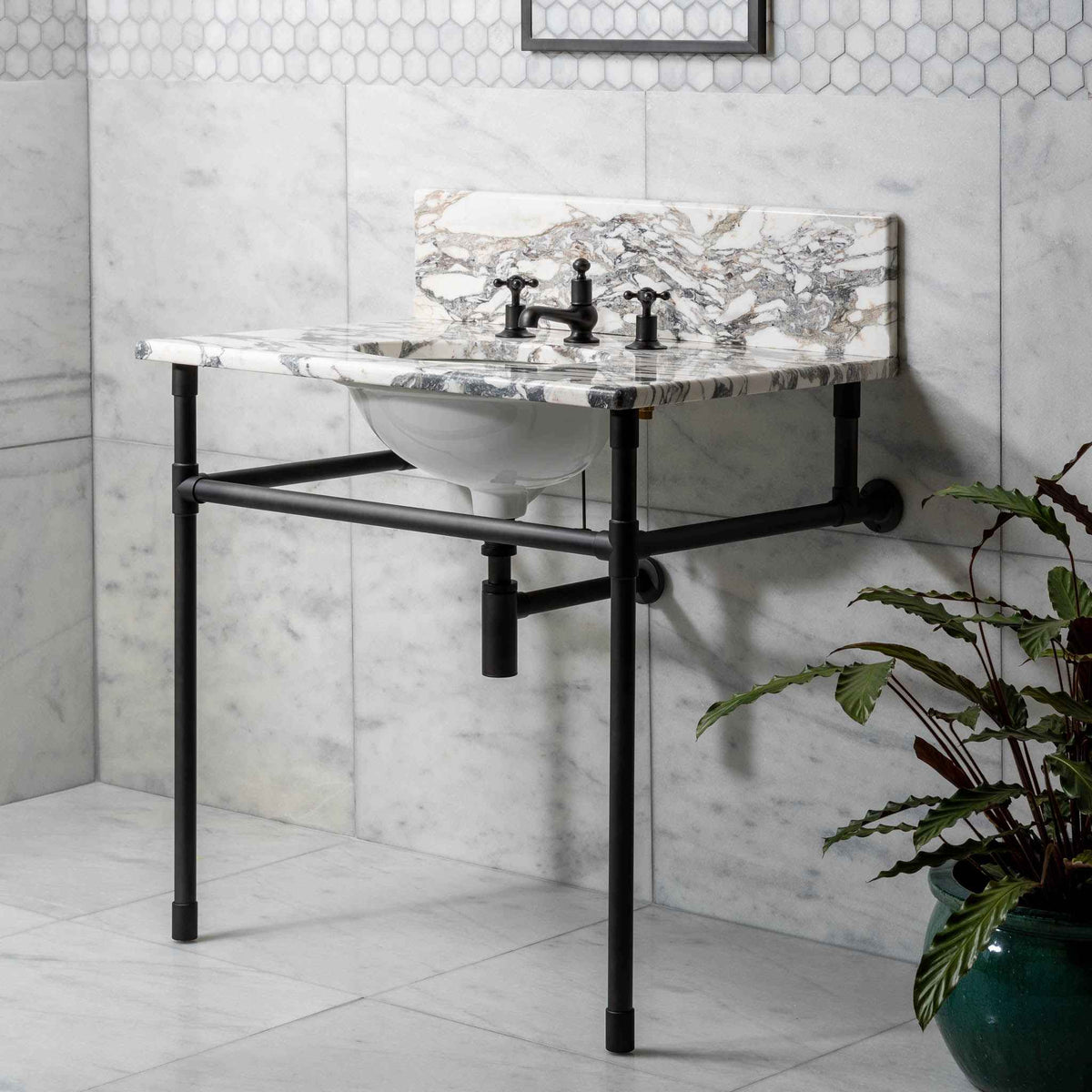 Thornhill Brass Console Bathroom Sink (Inc. Marble Top, Upstand &amp; Sink) - Rutland London (USA)