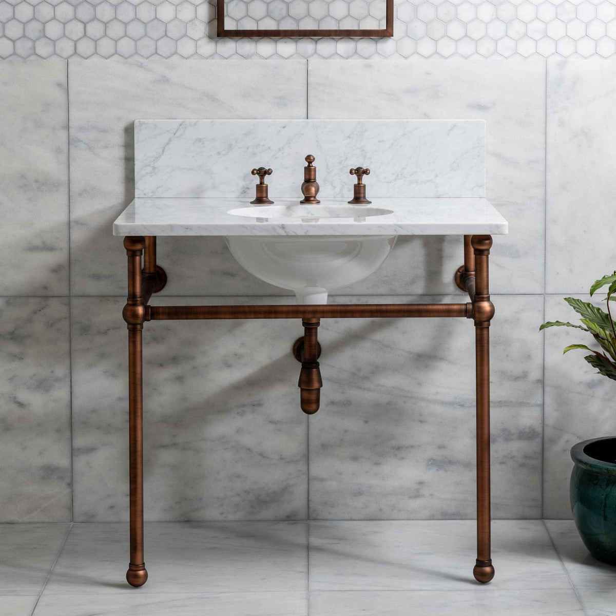 Bloomsbury Brass Console Bathroom Sink (Inc. Marble Top, Upstand &amp; Sink) - Rutland London (USA)