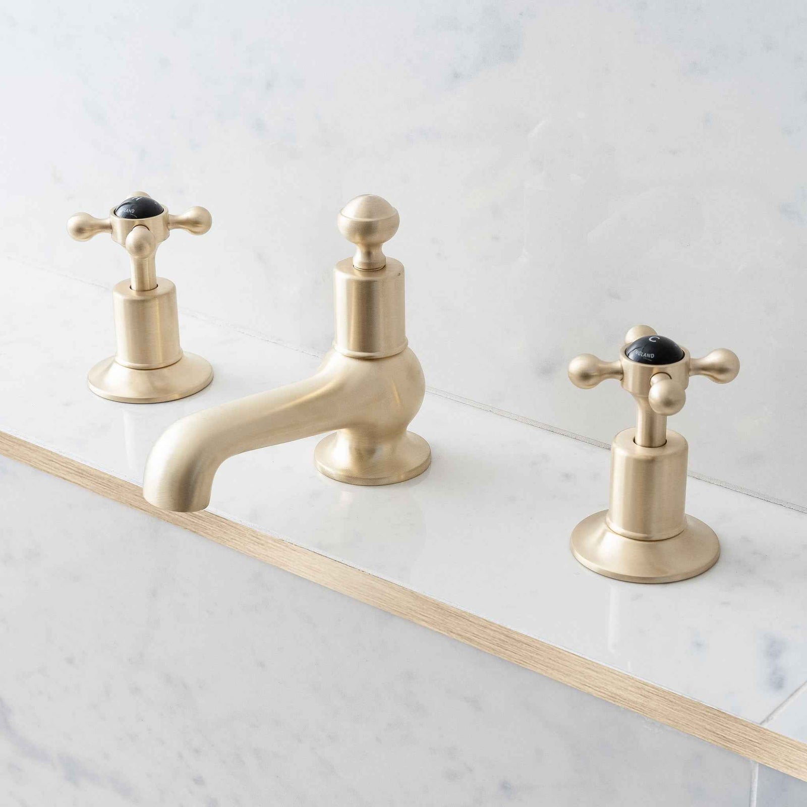 Badminton Black Ceramic Cross Handle Three Hole Bathroom Sink Faucet - Rutland London (USA)