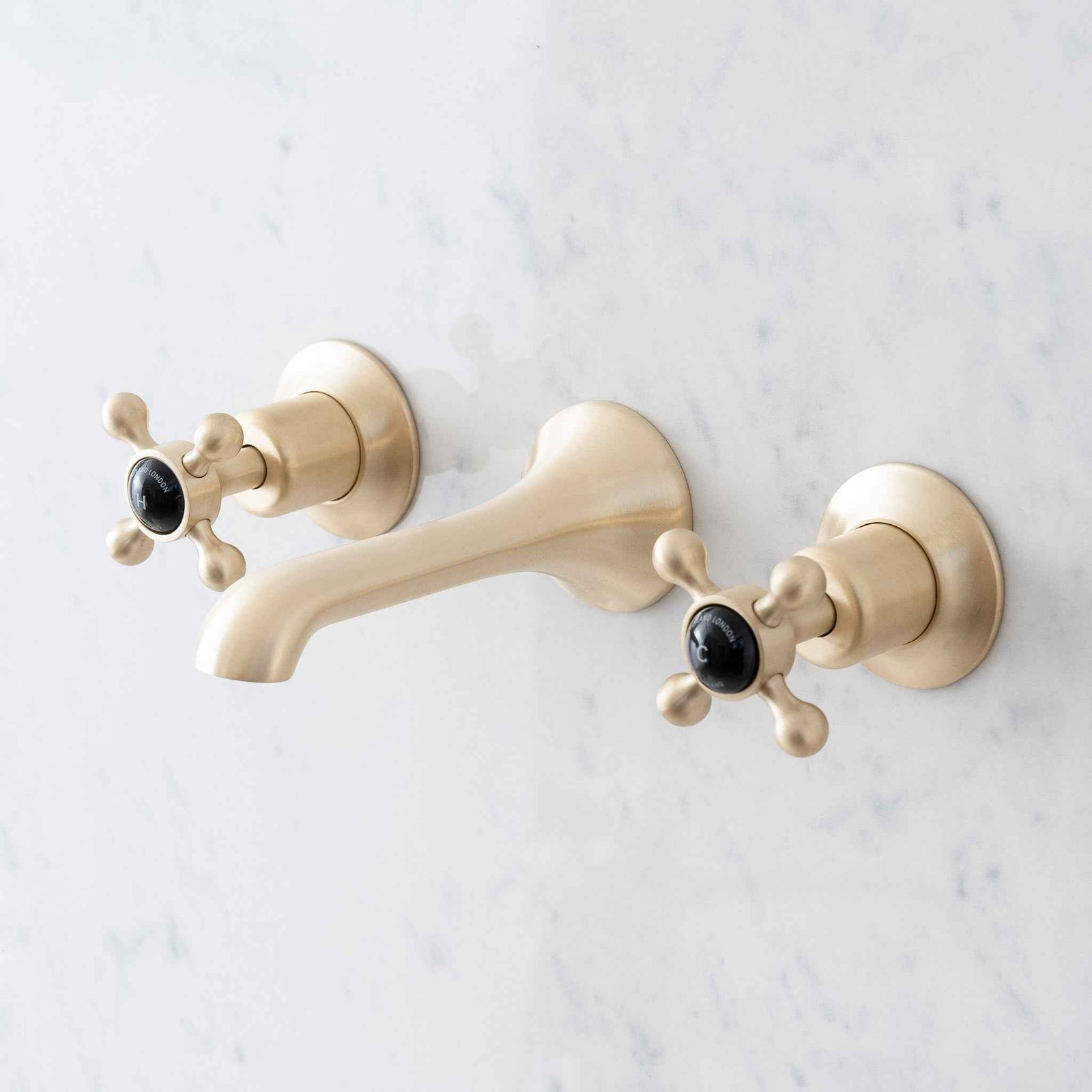 Norton Black Ceramic Cross Handle Wall Mount Bathroom Sink Faucet - Rutland London (USA)