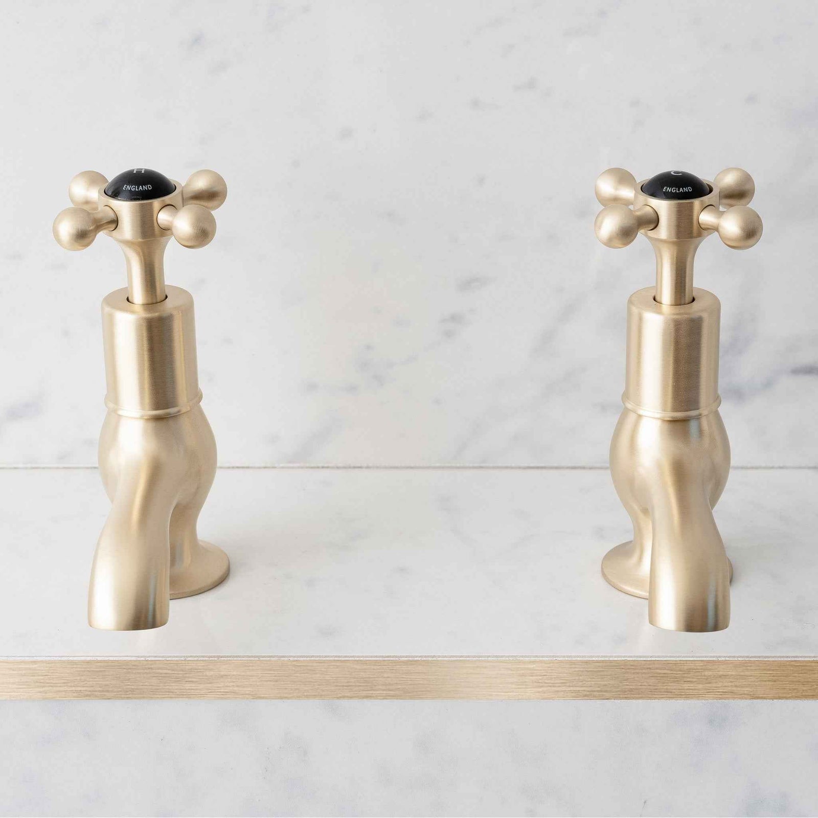 Rectory Black Ceramic Cross Handle Single Hole Pillar Tap Bathroom Sink Faucets (Pair) - Rutland London (USA)