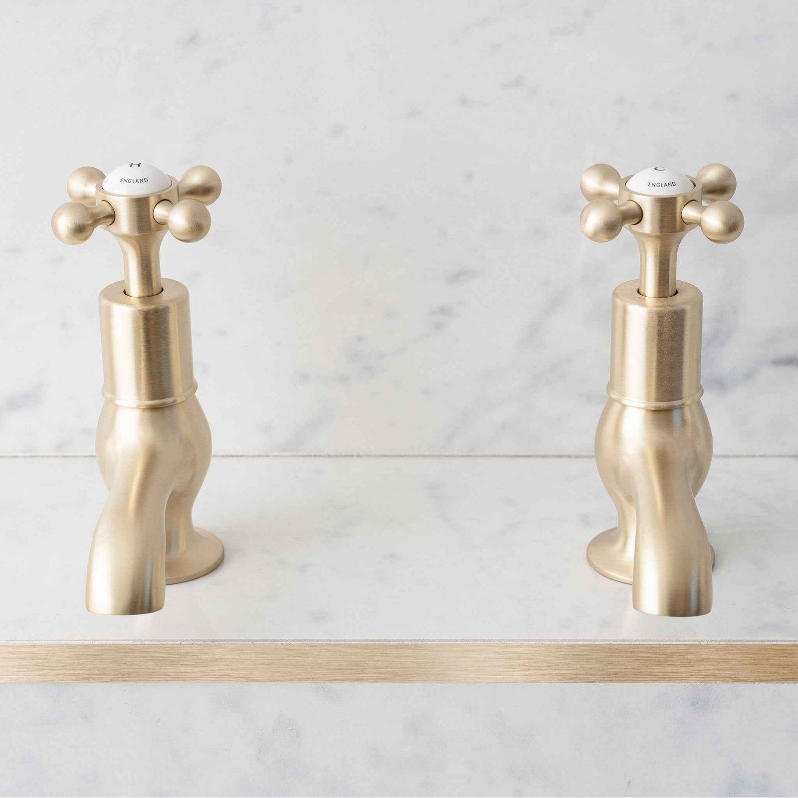 Rectory White Ceramic Cross Handle Single Hole Pillar Tap Bathroom Sink Faucets (Pair) - Rutland London (USA)
