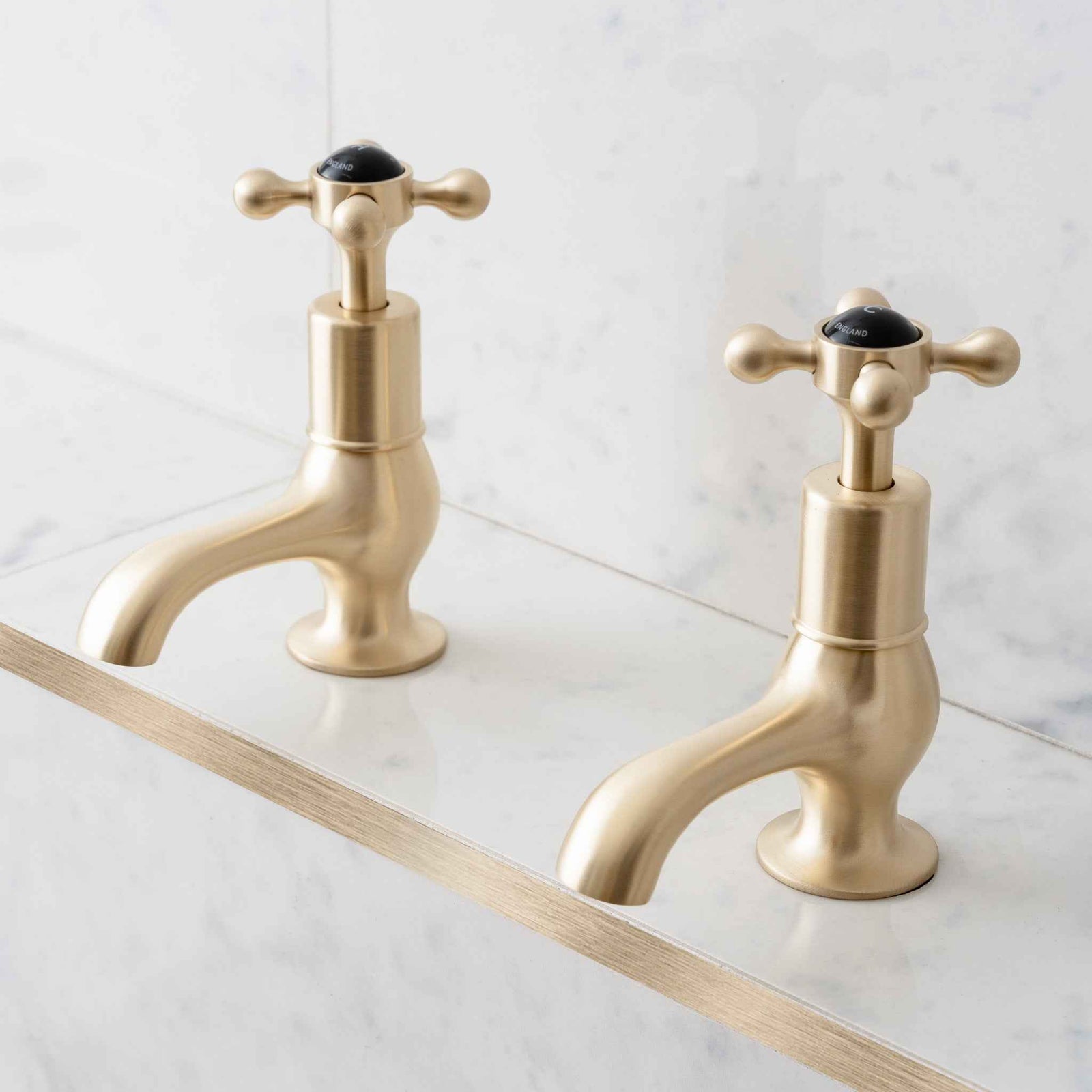 Rectory Black Ceramic Cross Handle Single Hole Pillar Tap Bathroom Sink Faucets (Pair) - Rutland London (USA)