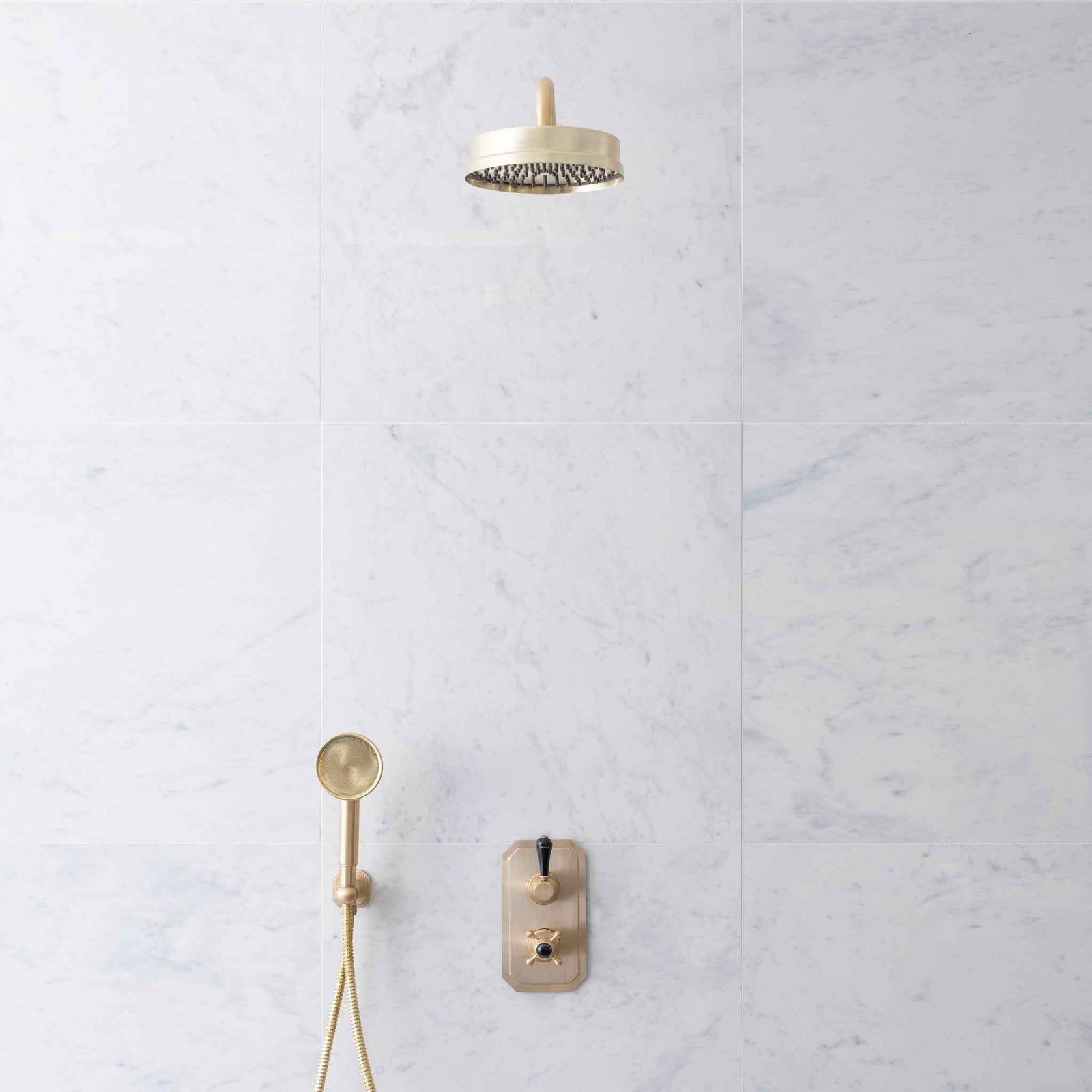 Wellington Black Ceramic Lever & Lanark Handset Concealed Thermostatic Shower Set - Rutland London (USA)