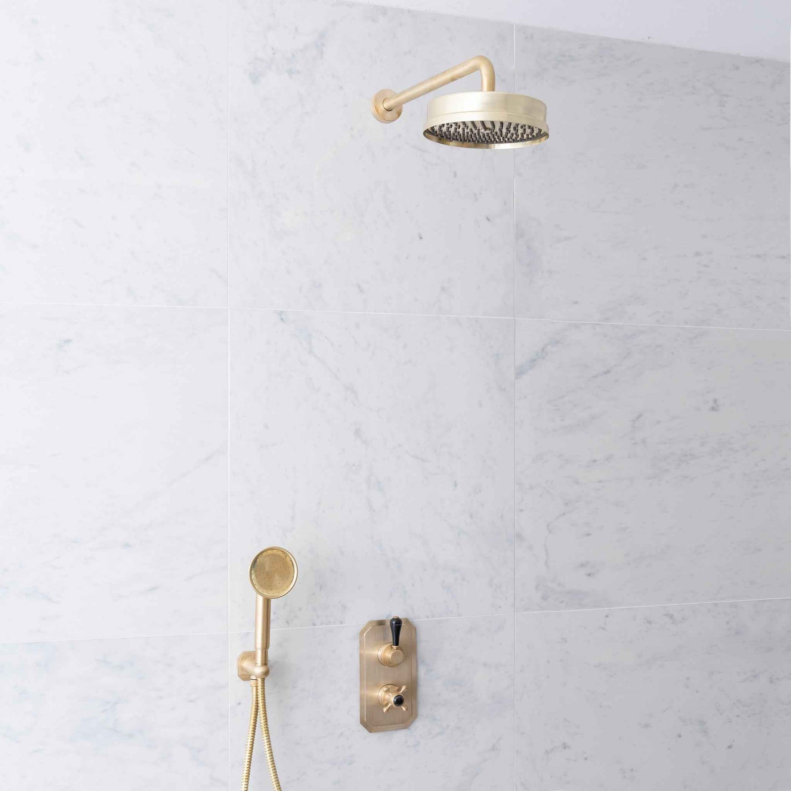 Wellington Black Ceramic Lever & Lanark Handset Concealed Thermostatic Shower Set - Rutland London (USA)