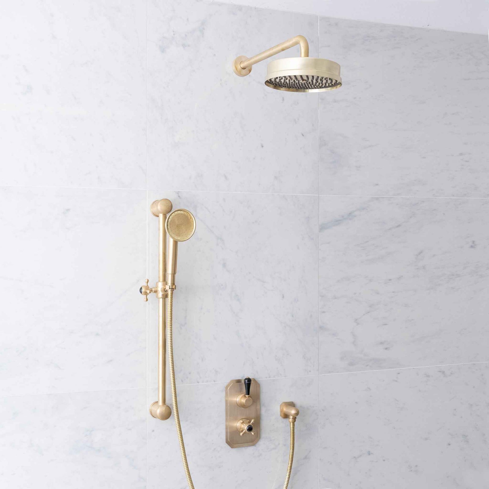 Rochester Black Ceramic Lever & Lanark Handset Concealed Thermostatic Shower Set - Rutland London (USA)