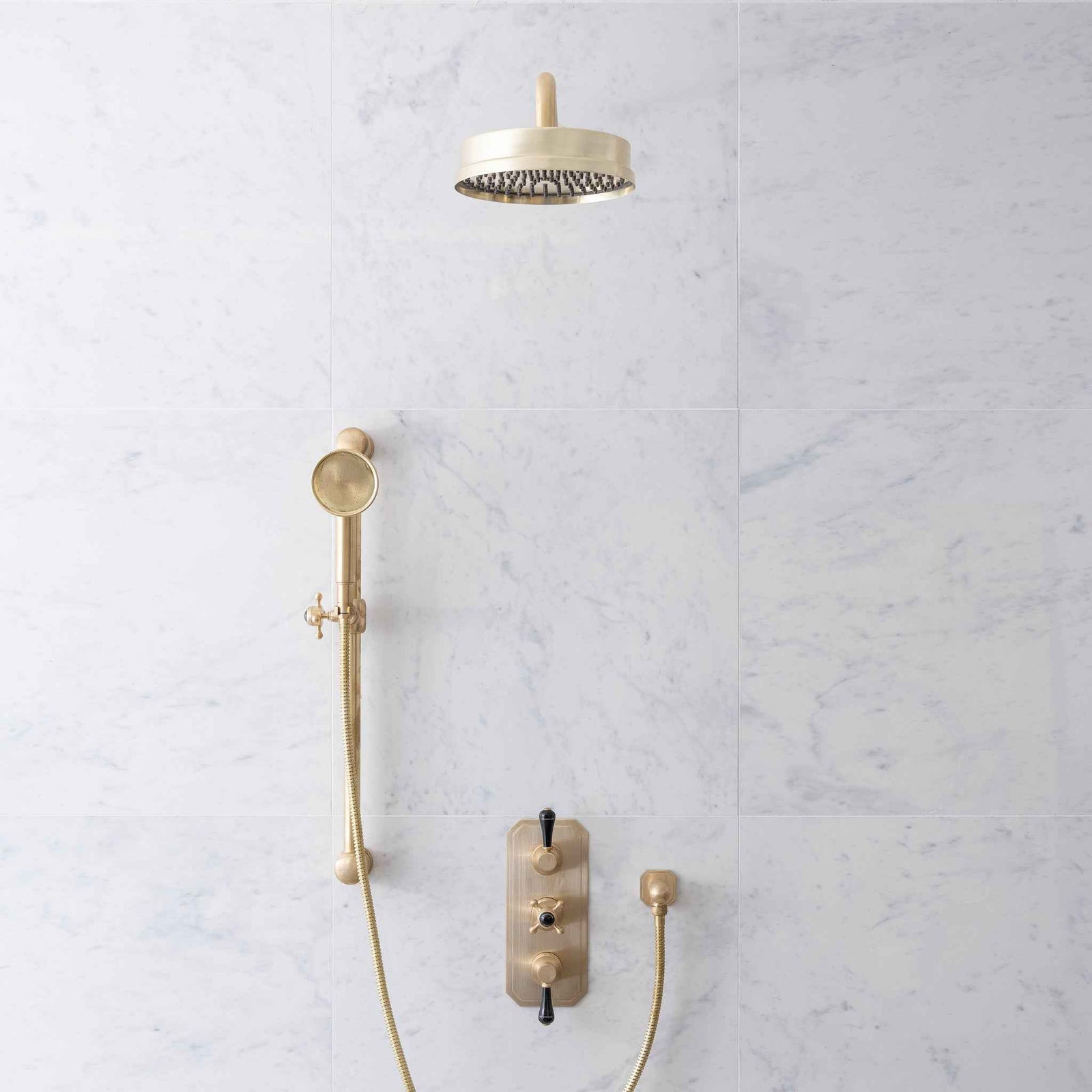 Euston Black Ceramic Lever & Lanark Handset Concealed Thermostatic Shower Set - Rutland London (USA)