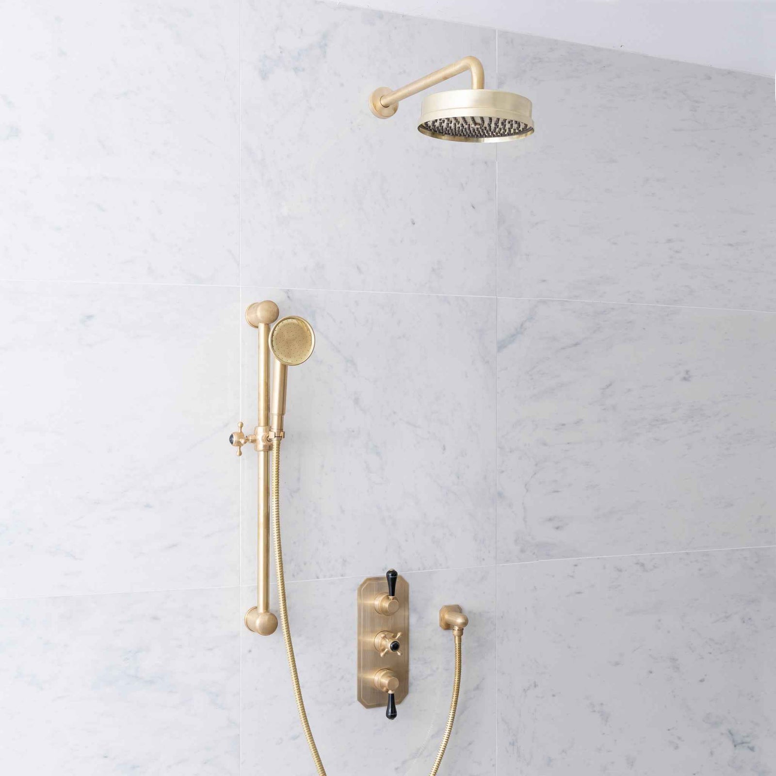 Euston Black Ceramic Lever & Lanark Handset Concealed Thermostatic Shower Set - Rutland London (USA)