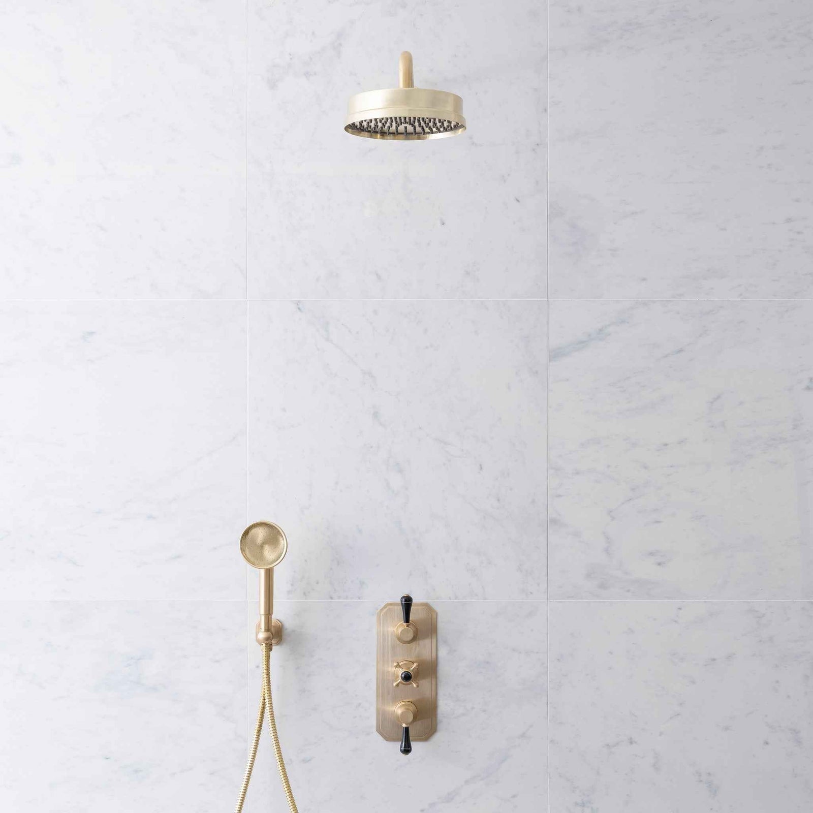 Thornton Black Ceramic Lever & Lanark Handset Concealed Thermostatic Shower Set - Rutland London (USA)