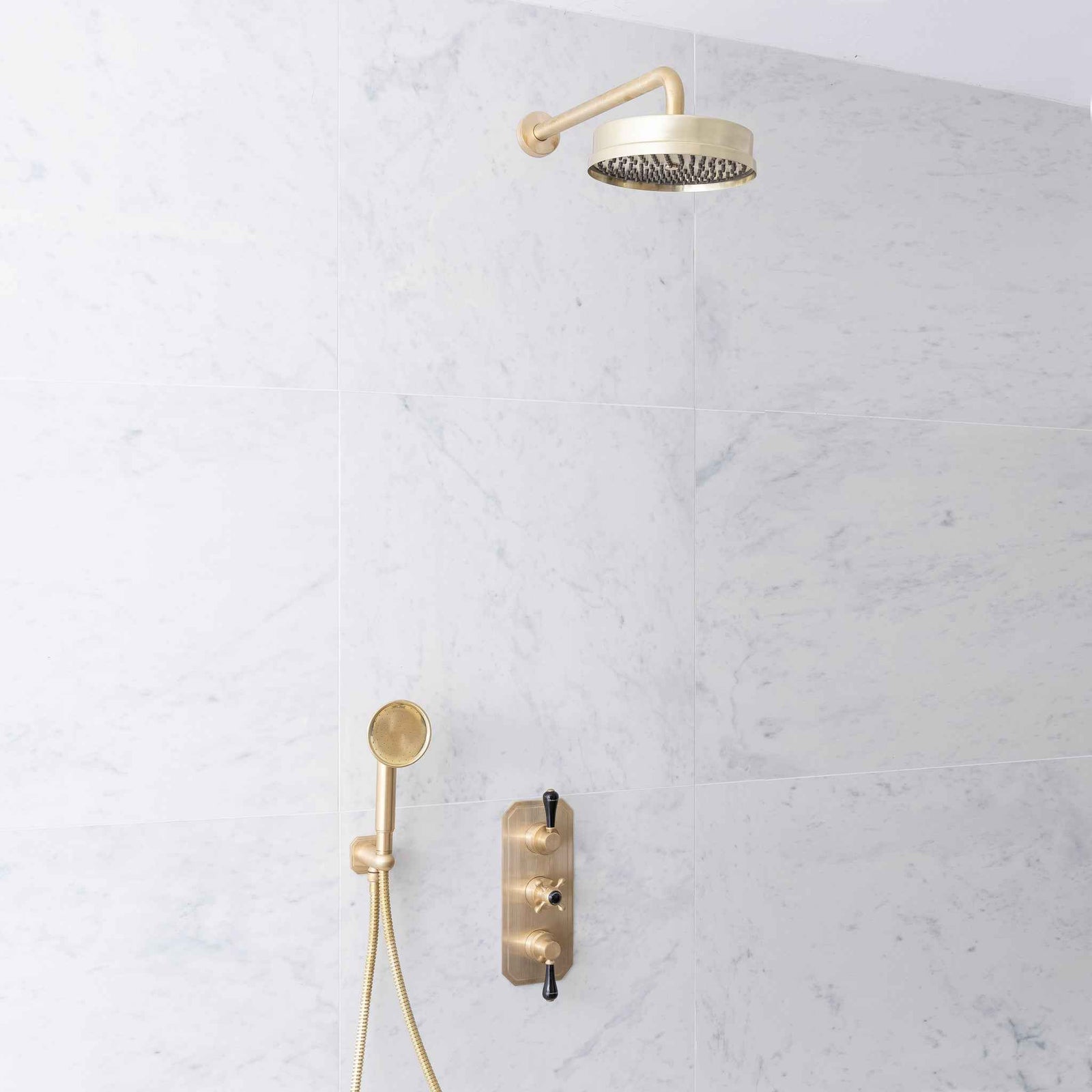 Thornton Black Ceramic Lever & Lanark Handset Concealed Thermostatic Shower Set - Rutland London (USA)