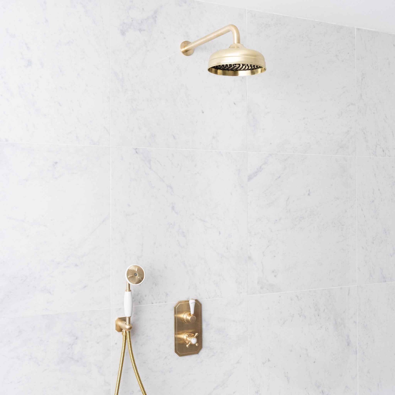 Wellington White Ceramic Lever & Cleaver Telephone Handset Concealed Thermostatic Shower Set - Rutland London (USA) 