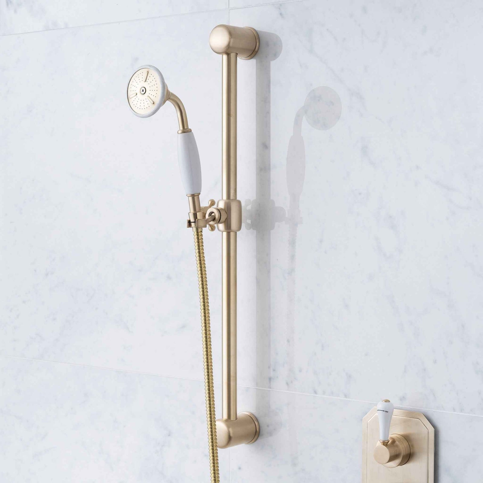 Highbury White Ceramic Lever & Cleaver Telephone Handset Concealed Thermostatic Shower Set - Rutland London (USA)