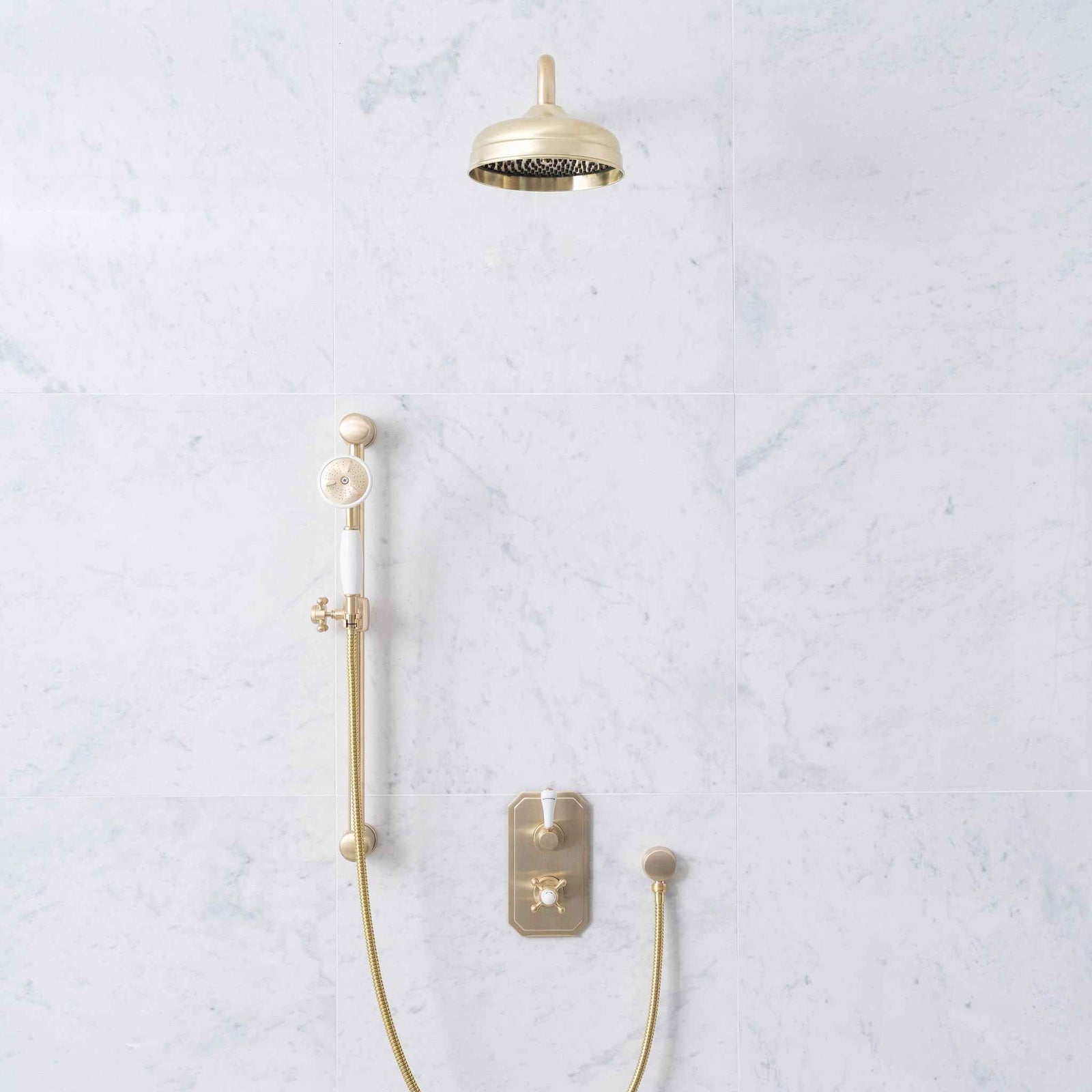 Rochester White Ceramic Lever & Cleaver Telephone Handset Concealed Thermostatic Shower Set - Rutland London (USA)