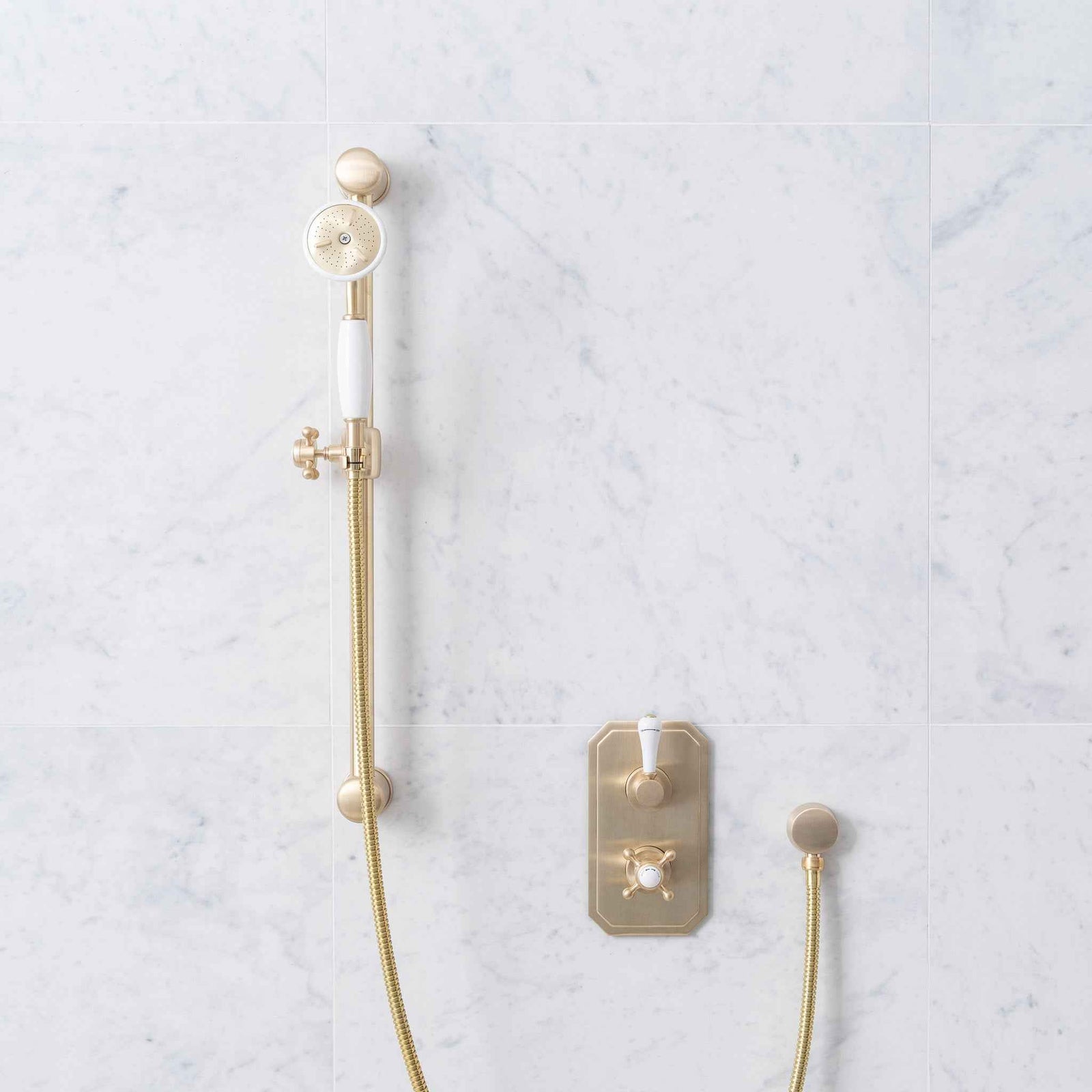 Highbury White Ceramic Lever & Cleaver Telephone Handset Concealed Thermostatic Shower Set - Rutland London (USA)