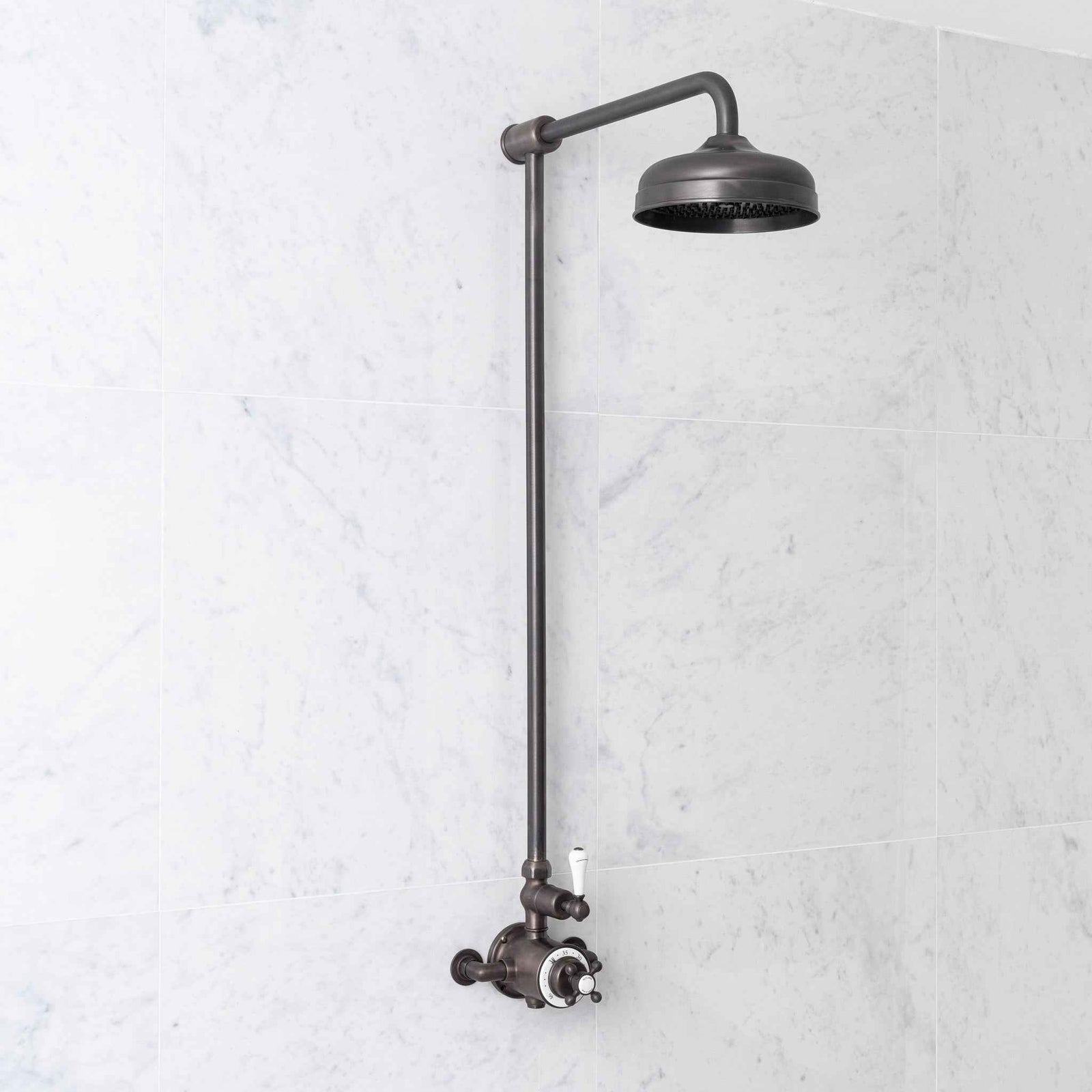 Ashcombe White Ceramic Lever Exposed Pipe Thermostatic Shower Set - Rutland London (USA)