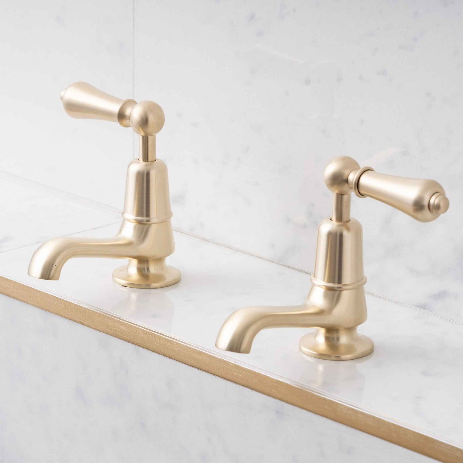 Brunswick Metal Lever Single Hole Pillar Tap Bathroom Sink Faucets (Pair) - Rutland London (USA)
