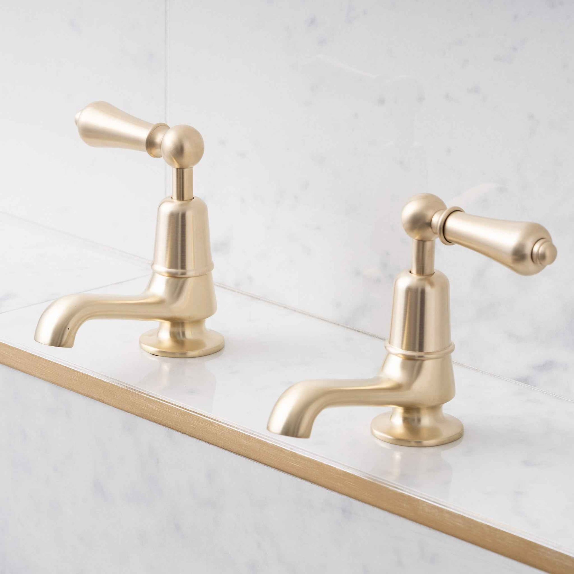 Brunswick Metal Lever Single Hole Pillar Tap Bathroom Sink Faucets (Pair) - Rutland London (USA)