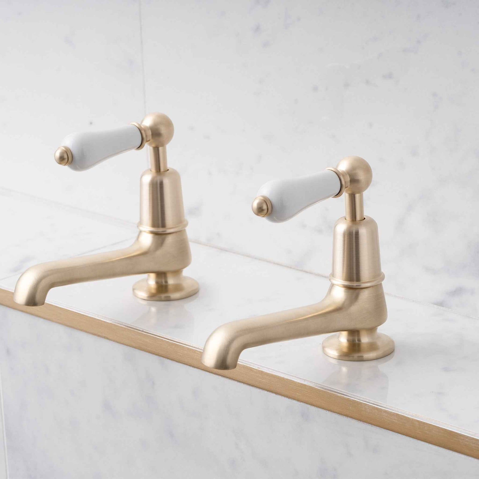 Tavistock Long Nose White Ceramic Lever Single Hole Pillar Tap Bathroom Sink Faucets (Pair) - Rutland London (USA)