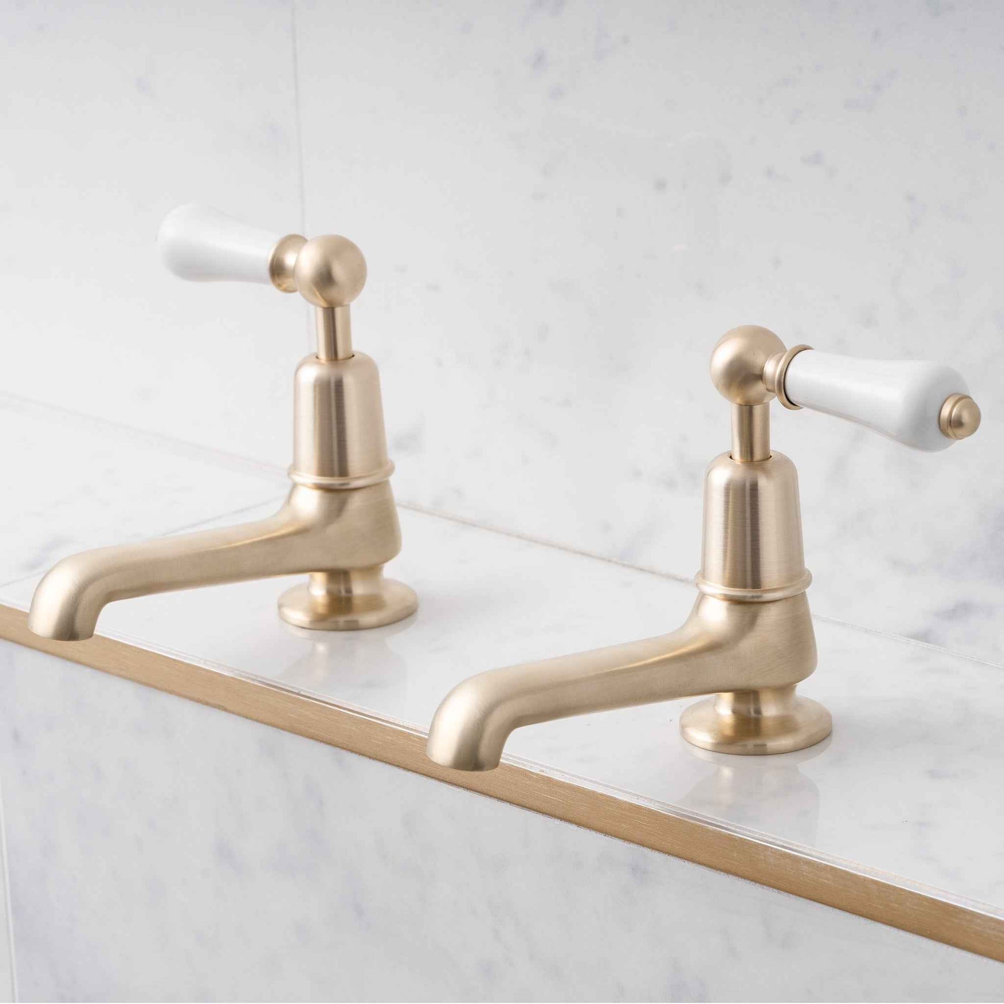 Tavistock Long Nose White Ceramic Lever Single Hole Pillar Tap Bathroom Sink Faucets (Pair) - Rutland London (USA)