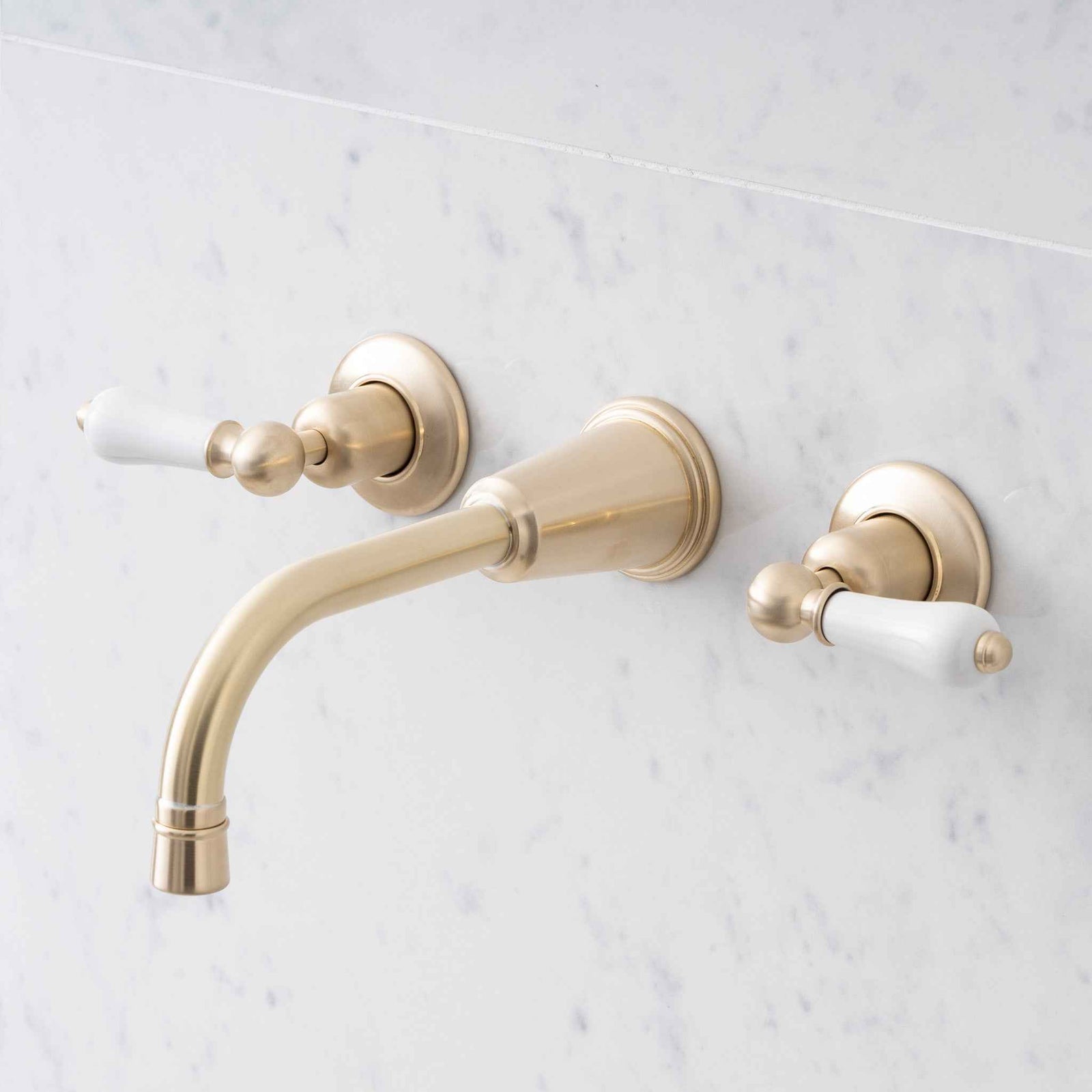 Uppingham White Ceramic Lever Wall Mount Three Hole Bathroom Sink Faucet - Rutland London (USA)