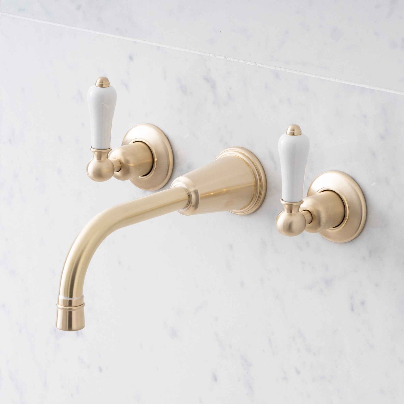 Uppingham White Ceramic Lever Wall Mount Three Hole Bathroom Sink Faucet - Rutland London (USA)