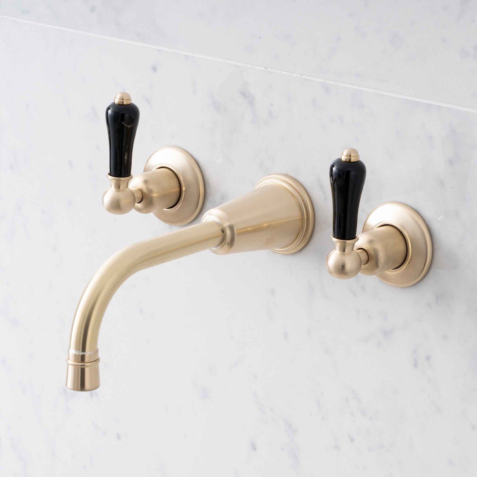 Uppingham Black Ceramic Lever Wall Mount Three Hole Bathroom Sink Faucet - Rutland London (USA)