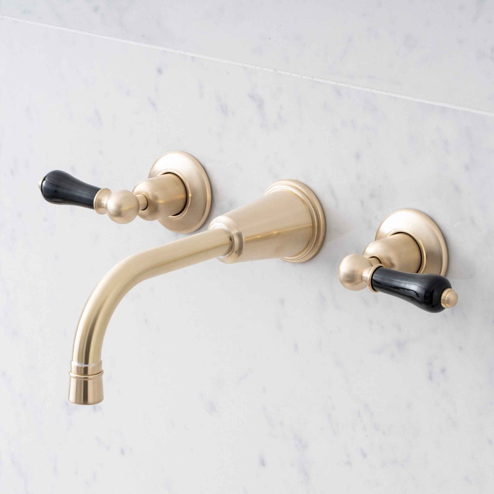 Uppingham Black Ceramic Lever Wall Mount Three Hole Bathroom Sink Faucet - Rutland London (USA)