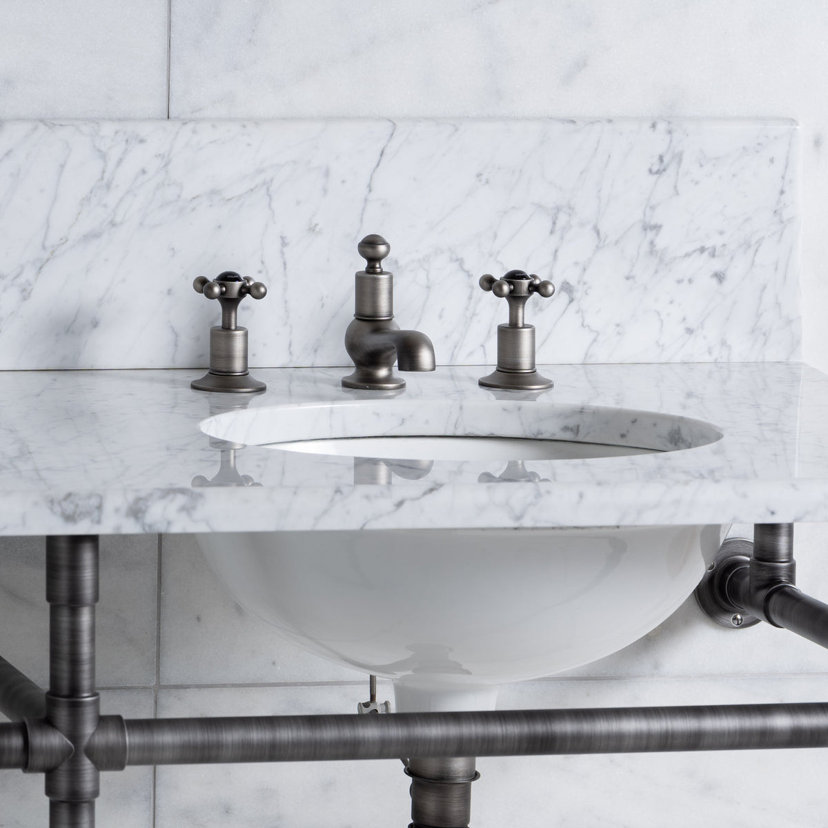 Thornhill Double Brass Console Bathroom Sink (Inc. Marble Top, Upstand & Sinks) - Rutland London (USA)