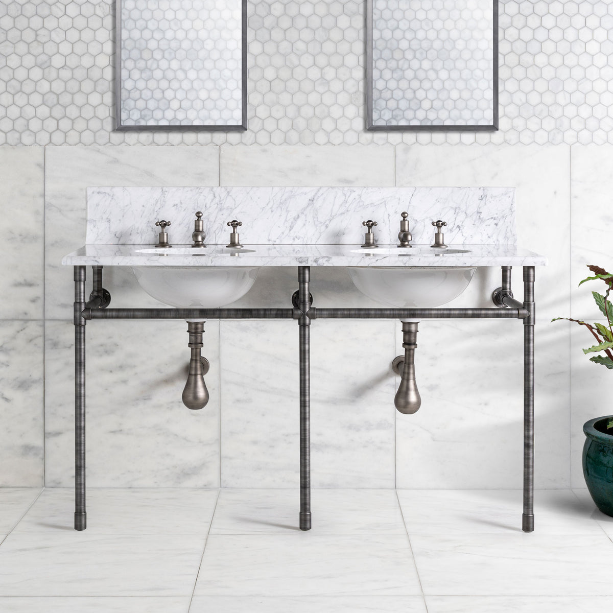 Thornhill Double Brass Console Bathroom Sink (Inc. Marble Top, Upstand & Sinks) - Rutland London (USA)