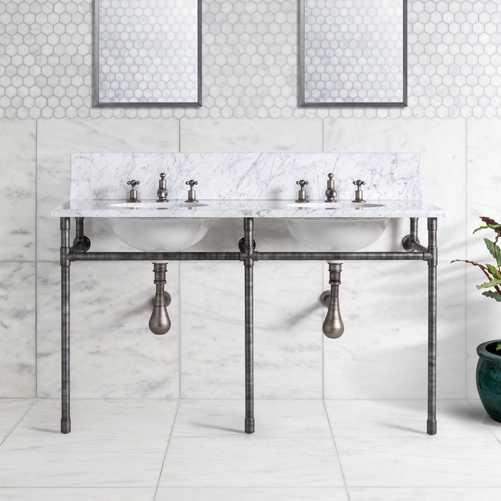 Thornhill Double Brass Console Bathroom Sink (Inc. Marble Top, Upstand & Sinks) - Rutland London (USA)