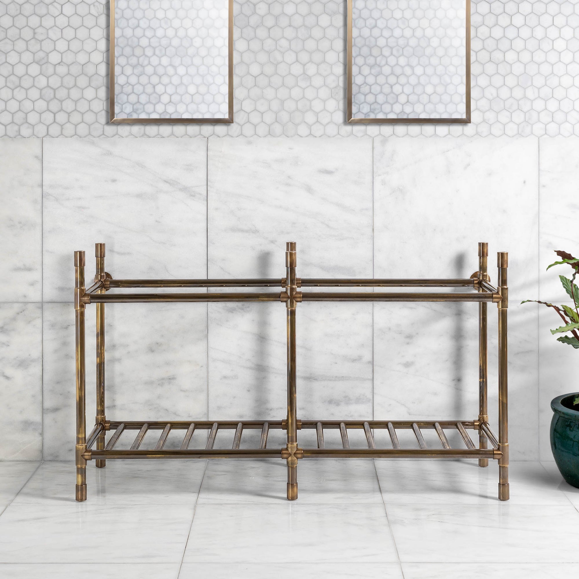 Trinity Double Brass Console Sink Legs (Legs Only - No Top, Upstand or Sinks) - Rutland London (USA)