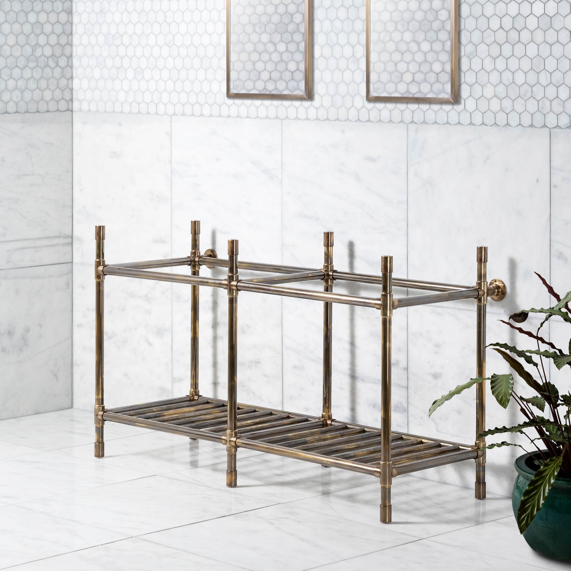 Trinity Double Brass Console Sink Legs (Legs Only - No Top, Upstand or Sinks) - Rutland London (USA)