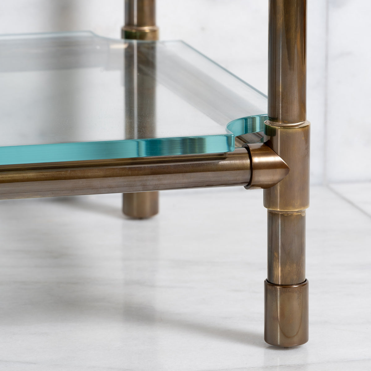 Orchard Double Brass Console Bathroom Sink (Inc. Marble Top, Upstand, Glass Shelf & Sinks) - Rutland London (USA)