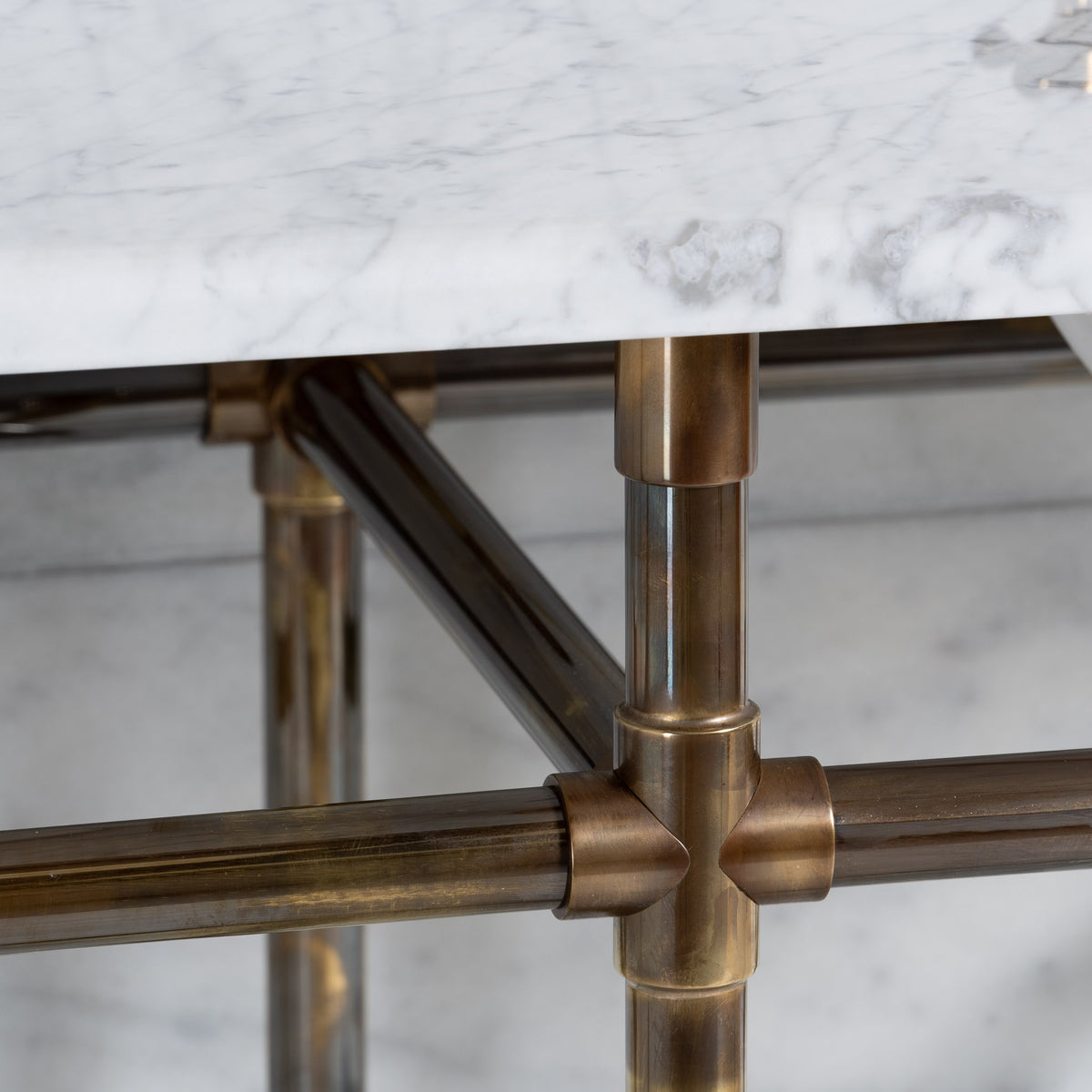 Orchard Double Brass Console Bathroom Sink (Inc. Marble Top, Upstand, Glass Shelf & Sinks) - Rutland London (USA)