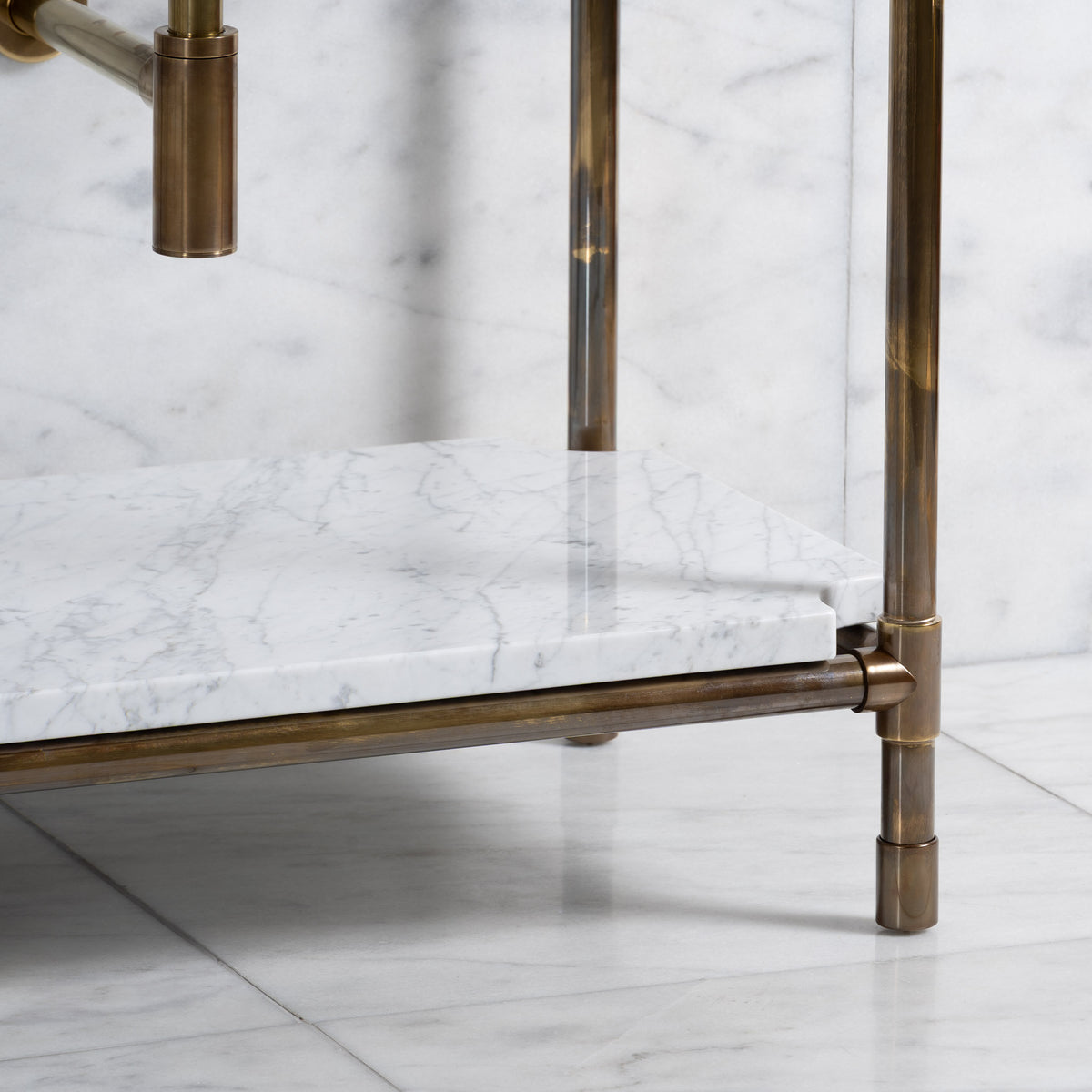 Franklin Double Brass Console Bathroom Sink (Inc. Marble Top, Upstand, Shelf & Sinks) - Rutland London (USA)