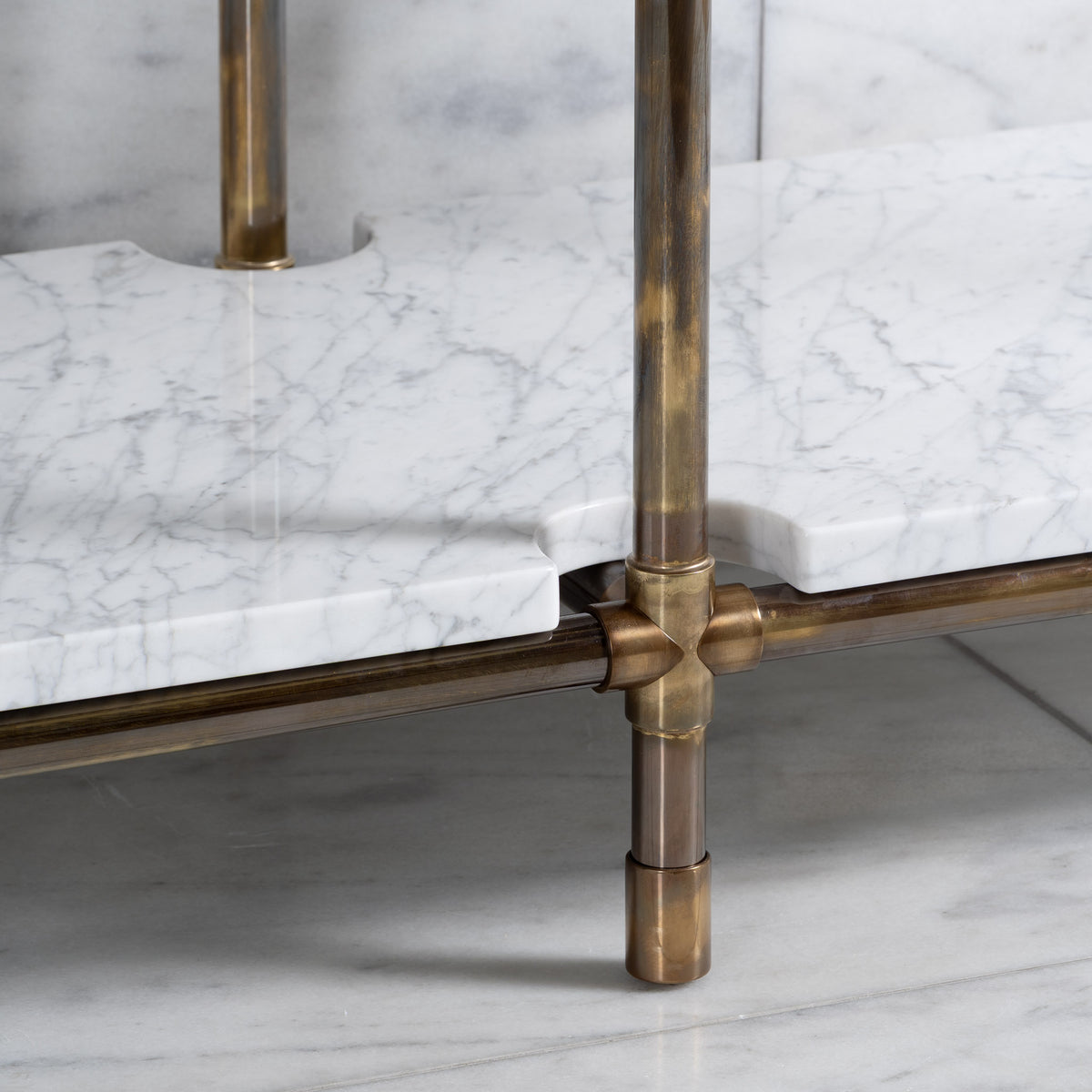 Franklin Double Brass Console Bathroom Sink (Inc. Marble Top, Upstand, Shelf & Sinks) - Rutland London (USA)