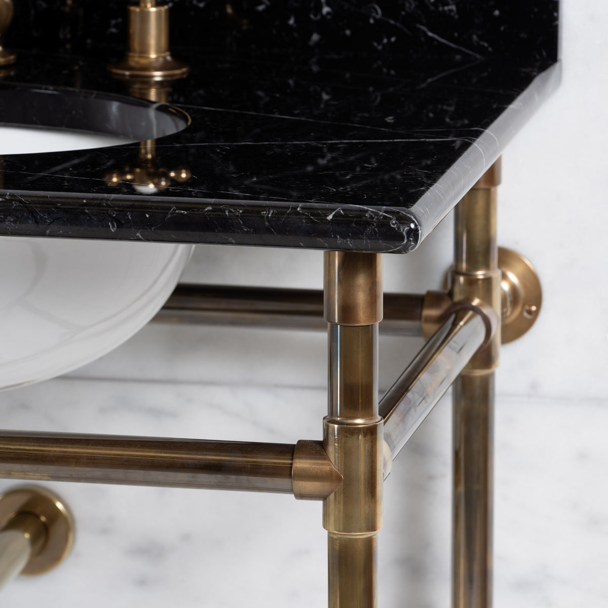 Camden Double Brass Console Bathroom Sink (Inc. Marble Top, Upstand & Sinks) - Rutland London (USA)