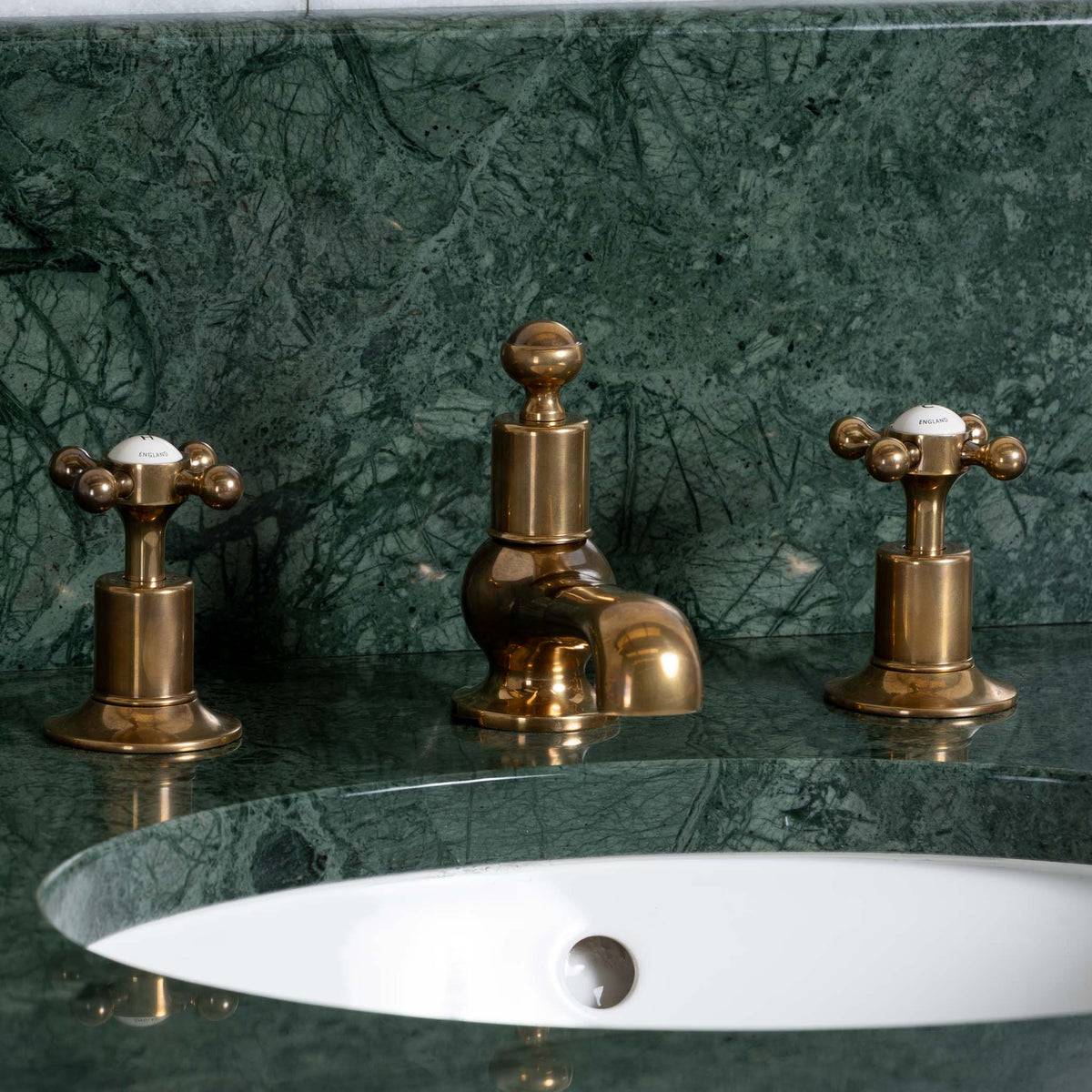 Trinity Double Brass Console Bathroom Sink (Inc. Marble Top, Upstand, Brass Rack & Sinks) - Rutland London (USA)