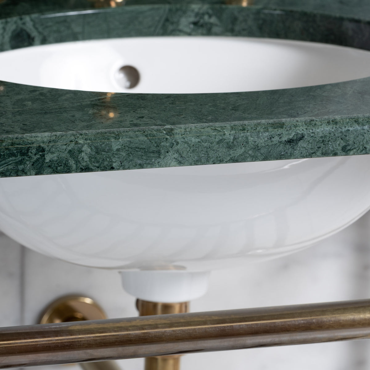 Trinity Double Brass Console Bathroom Sink (Inc. Marble Top, Upstand, Brass Rack & Sinks) - Rutland London (USA)