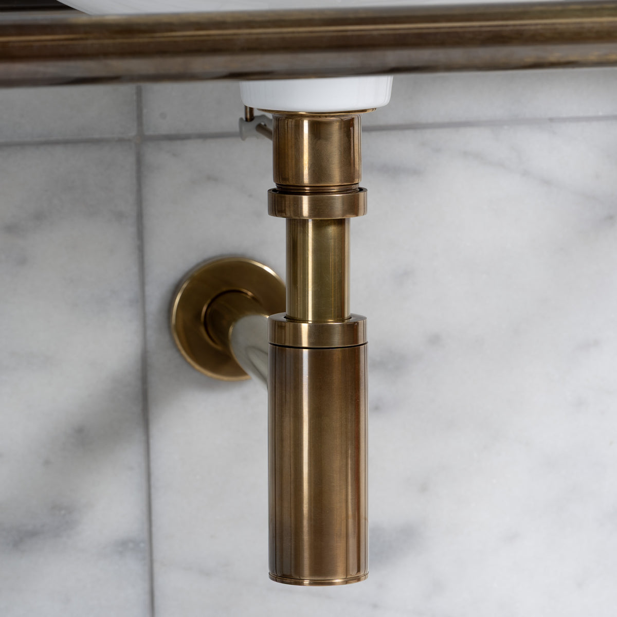 Trinity Double Brass Console Bathroom Sink (Inc. Marble Top, Upstand, Brass Rack & Sinks) - Rutland London (USA)
