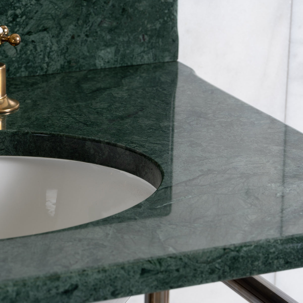 Trinity Double Brass Console Bathroom Sink (Inc. Marble Top, Upstand, Brass Rack & Sinks) - Rutland London (USA)