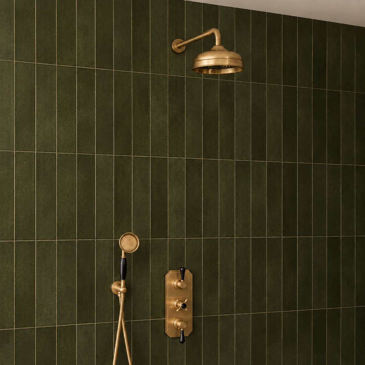 Thornton Black Ceramic Lever & Cleaver Telephone Handset Concealed Thermostatic Shower Set - Rutland London (USA)