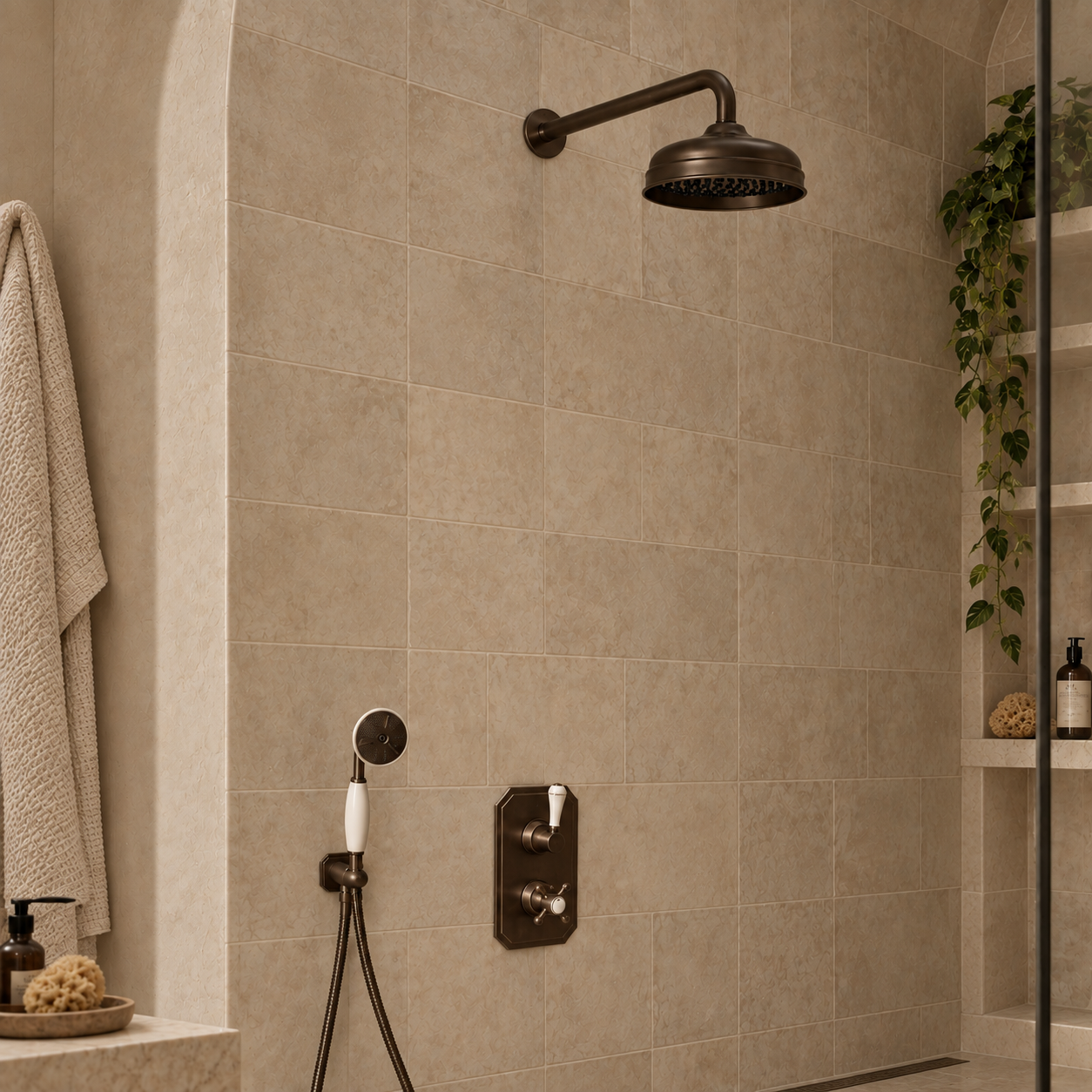 Wellington White Ceramic Lever & Cleaver Telephone Handset Concealed Thermostatic Shower Set - Rutland London (USA) 