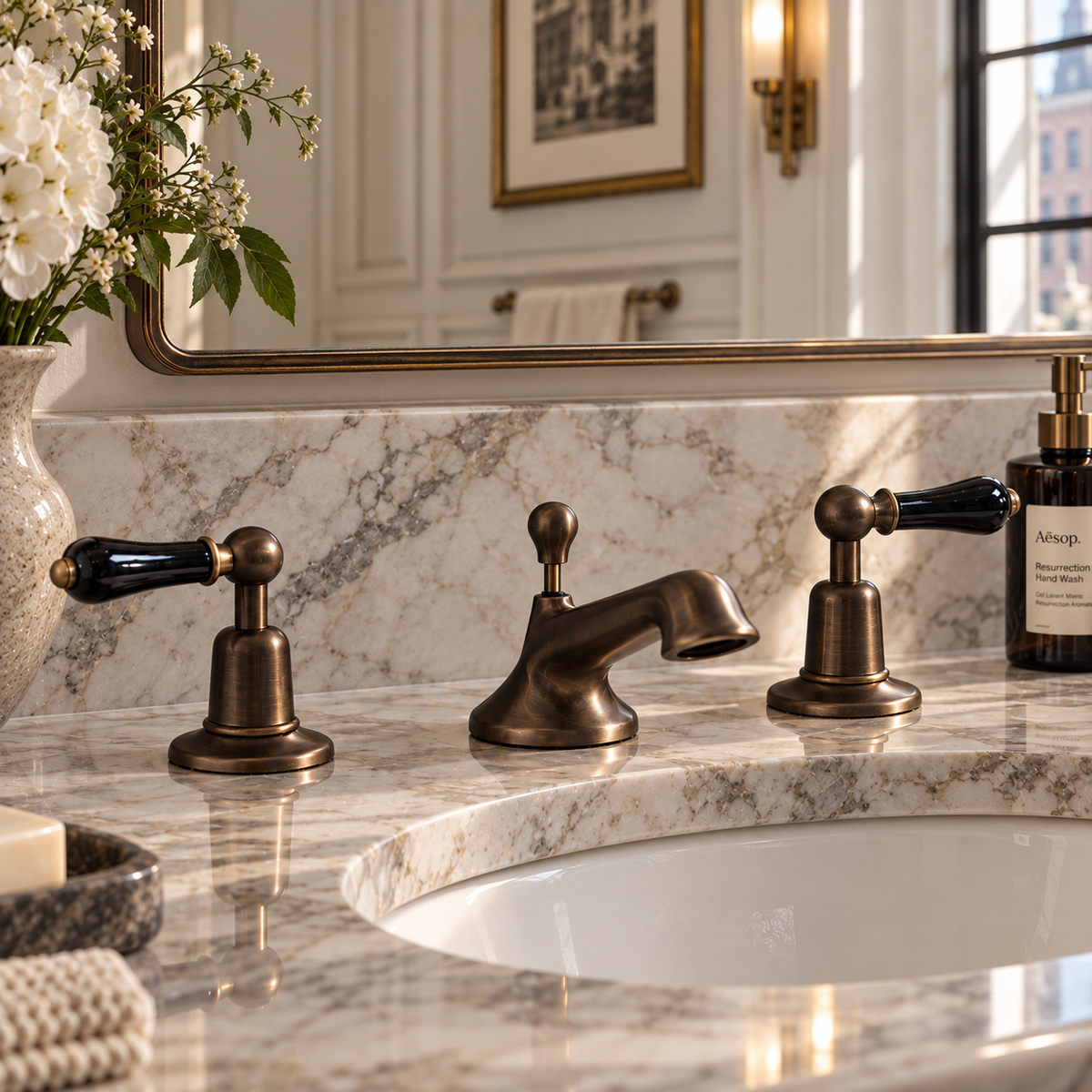 Westcroft Black Ceramic Lever Three Hole Bathroom Sink Faucet - Rutland London (USA)